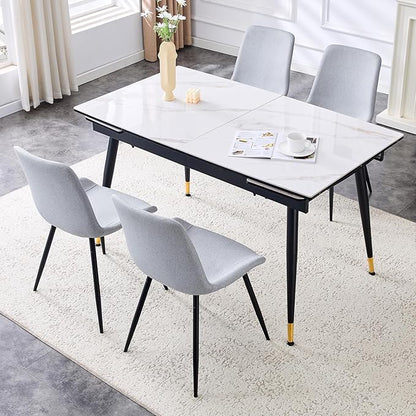 Extendable Dining Table Set for 4, 55'' to 78.8'' Rectangular Thickened Sintered Stone Kitchen Table with 4 Upholstered Chairs, Modern Space Saving 5-Piece Dinner Table Set