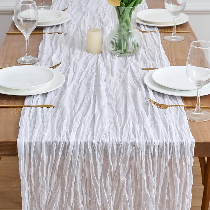 Asee'm 2pcs Cheesecloth Table Runner 120 Inches Long Ivory Boho Gauze Cheese - Image 2