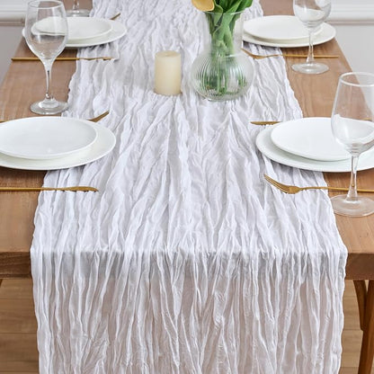 Asee'm 2pcs Cheesecloth Table Runner 120 Inches Long Ivory Boho Gauze Cheese - Image 2