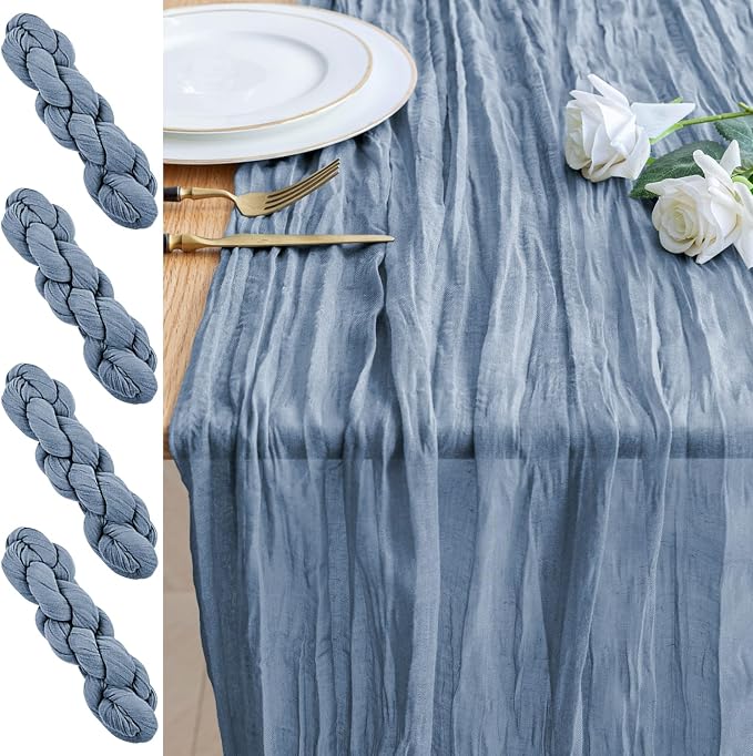 Cheesecloth Table Runner 10FT 4Pcs Dusty Blue Boho Gauze Runners | Cheese Cloth by Xiomot