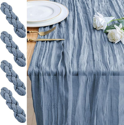 Cheesecloth Table Runner 10FT 4Pcs Dusty Blue Boho Gauze Runners | Cheese Cloth by Xiomot