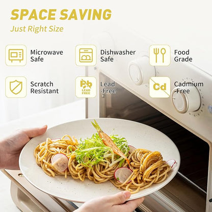 Plates and Bowls Sets, 12 Pieces Modern Stoneware Dinnerware Set for 4 Kitchen Dinner Set Ceramic Dishware Dishes Set Microwave and Dishwasher Safe (White)