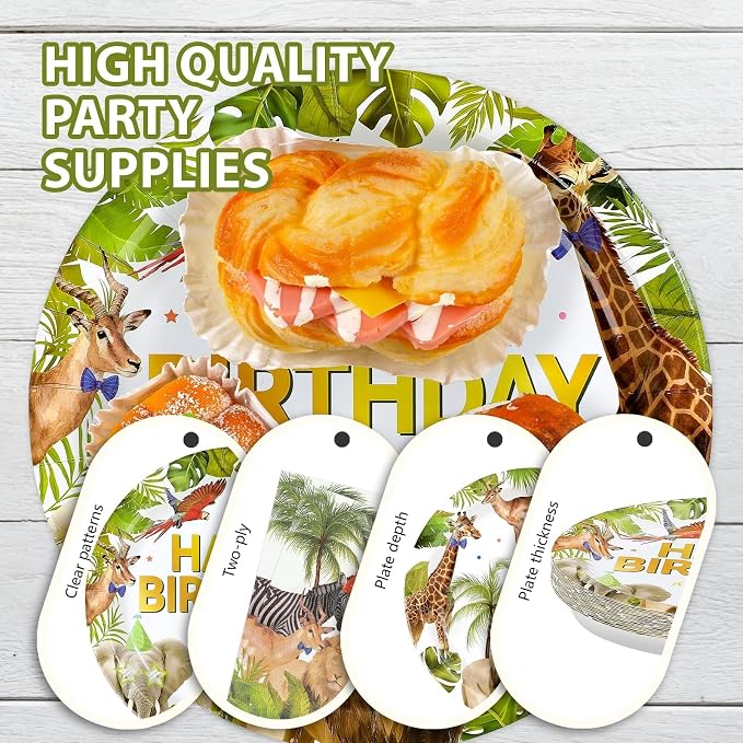 96Pcs African Safari Birthday Party Decorations, Serve 24 | Jungle Theme Plates - Image 7
