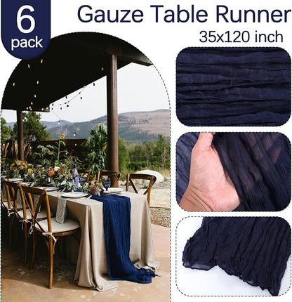 6 Pack Navy Blue Cheesecloth Table Runner 35 x 120 Inch | Boho Gauze Fabric - Image 4