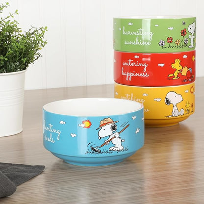 Peanuts Snoopy 5.5-Inch Decorated Stoneware Bowls, Stackable 4-Pack Bowl Set - Image 3