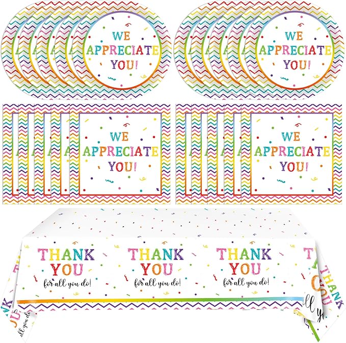 41Pcs We Appreciate You Decorations Rainbow Color Thank You Themed Tableware by Mainivo