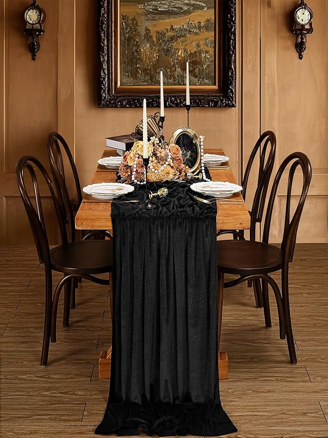 Black Velvet Table Runner 29x120 Inch Luxury Retro Halloween Runners | 10ft - Image 5