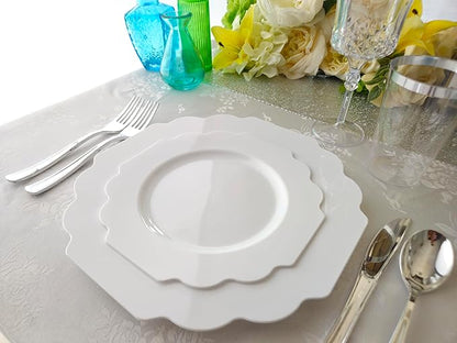 " OCCASIONS " 240 Plates Pack (120 Guests) Heavyweight Wedding Party Disposable Plastic Plates Set -120 x 10.5'' Dinner + 120 x 8'' Salad/Dessert Plate (Imperial White)