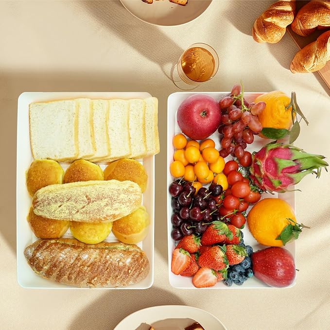 Serving Tray Platter, 2 Pcs Food Tray for Veggie Fruit Snack Dessert Cookie Cheese, Food Trays for Party Supplies Display, Plastic Platters for Serving Food, Large White Trays, BPA Free