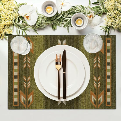 Giwawa Southwestern Placemats Set of 4 Rustic Green Tribal Geometric Decorative Table Mat Antique Native American Heat Resistant Washable Place Mats 12x18Inch for Dining Kitchen Farmhouse Decor