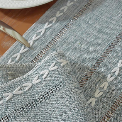 Boho Cotton Linen Blue Table Runner, Farmhouse Woven Table Runners Spring - Image 2