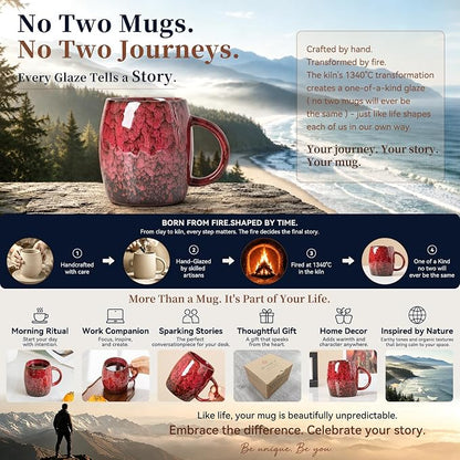 Rustic Red Ceramic Coffee Mug 14oz - Image 5