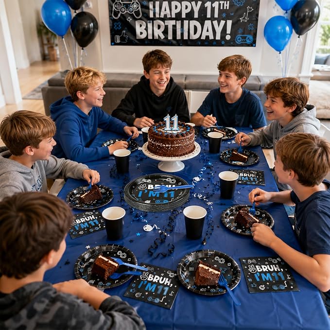 96Pcs 11th Birthday Party Plates Supplies Bruh I’m 11 Years Old Blue Black - Image 6