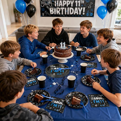 96Pcs 11th Birthday Party Plates Supplies Bruh I’m 11 Years Old Blue Black - Image 6
