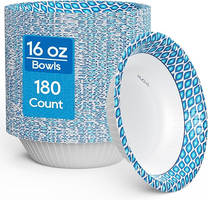 MUCHII 180 Count Paper Bowls 16 oz, Printed Soak Proof Disposable Bowls Bulk by MUCHII