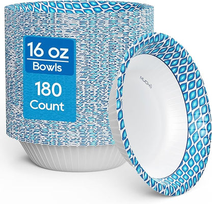 MUCHII 180 Count Paper Bowls 16 oz, Printed Soak Proof Disposable Bowls Bulk by MUCHII