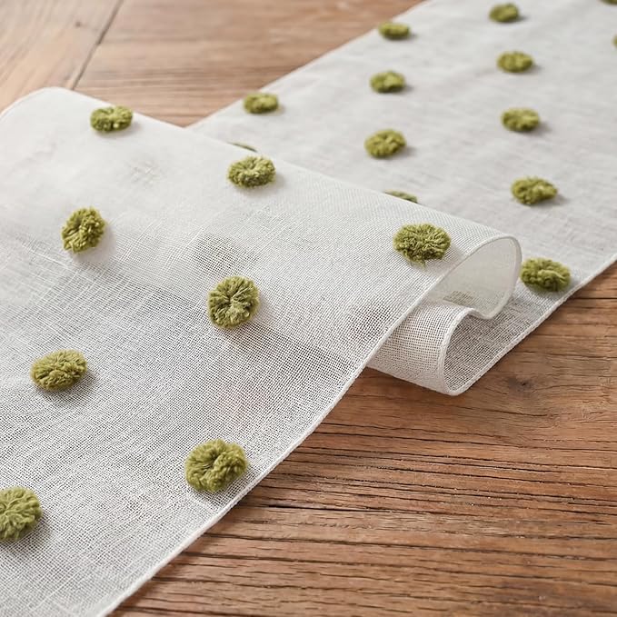 Artoid Mode Green Pom Pom Tulle Table Runner, Seasonal Washable Kitchen Dining - Image 6