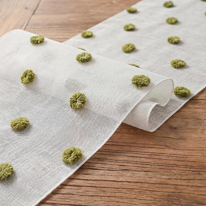 Artoid Mode Green Pom Pom Tulle Table Runner, Seasonal Washable Kitchen Dining - Image 6