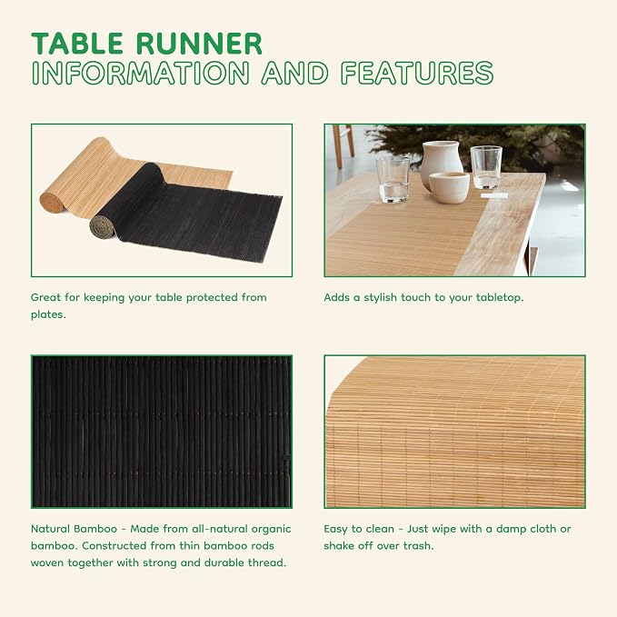 BambooMN Black Bamboo Matchstick Table Runner, 1 Piece | Natural, Home Décor - Image 5