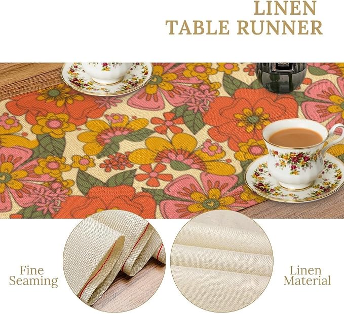 Retro 70s Floral Table Runner Hippie Daisy Flower Peace Love Birthday Party - Image 5