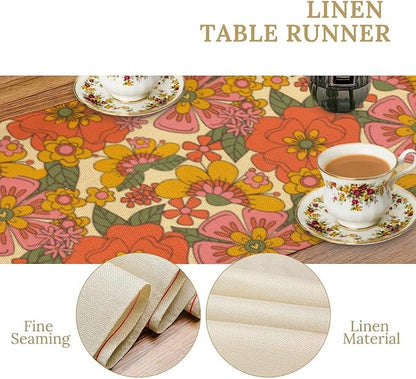 Retro 70s Floral Table Runner Hippie Daisy Flower Peace Love Birthday Party - Image 5