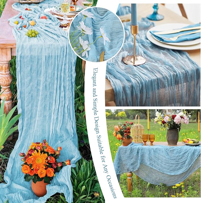 8 Pack Light Blue Cheesecloth Table Runner 10FT Long Boho Gauze Fabric Table - Image 7