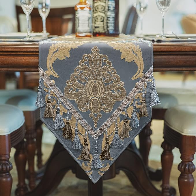 Loom and Mill Luxury Damask Table Runner 72 Inches Long, 13x72 in - Image 3