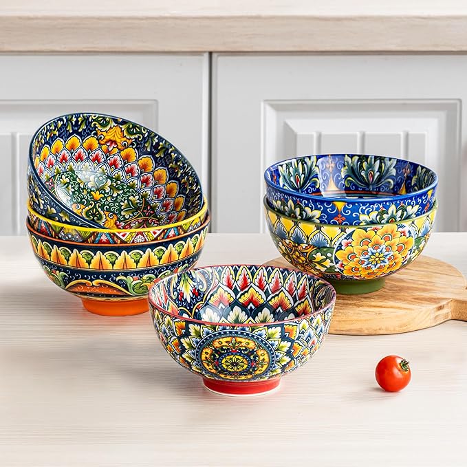 Henten Home Ceramic 5 oz Dipping Bowls, Boho Sauce Bowl Set of 6, Colorful - Image 3