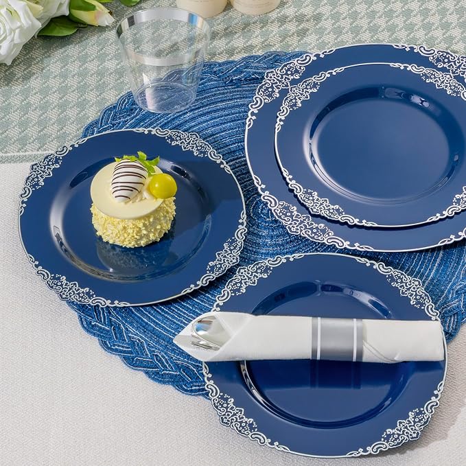 Bestluck 175PCS Navy Blue Disposable Dinnerware - Image 4