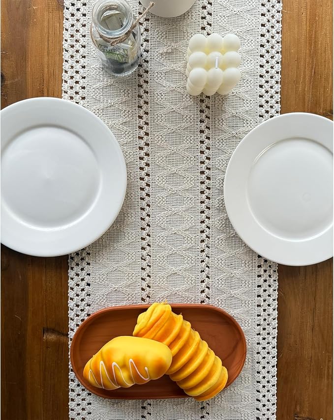 Macrame Table Runner Cream Beige Boho Table Runners - Image 5