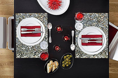 Silver Heat Resistant Square Placemats - Set of 4 with Rhinestone Decor and Sparkly Bling