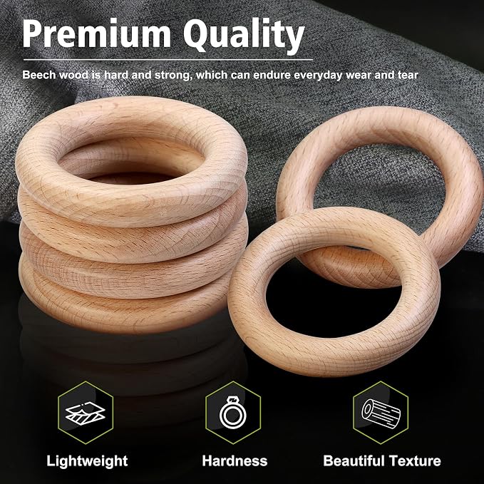 FoDau770 5pcs Natural Beech Wooden Rings, Unfinished Solid Wood Rings Heavy - Image 4