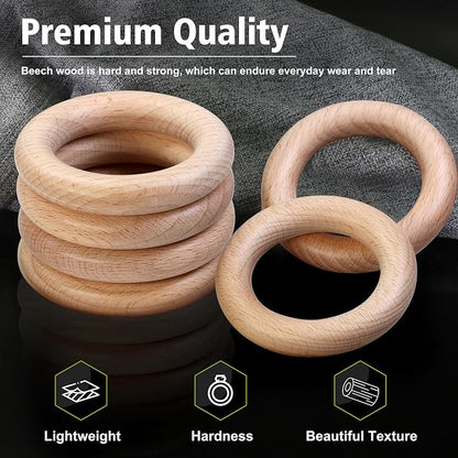 FoDau770 5pcs Natural Beech Wooden Rings, Unfinished Solid Wood Rings Heavy - Image 4