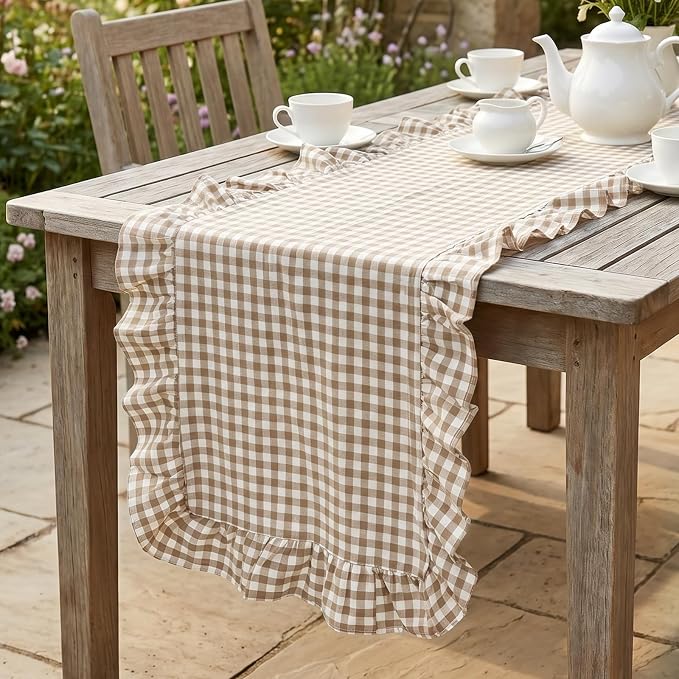 Eternal Beauty 14x72 Gingham Ruffle Table Runner - Image 9