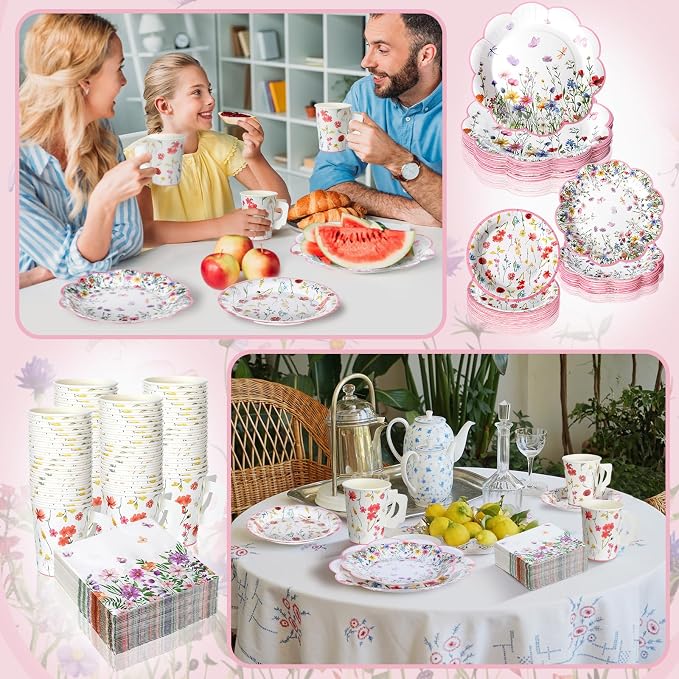 Pickmesh 252 Pcs Floral Tea Party Supplies - Image 5