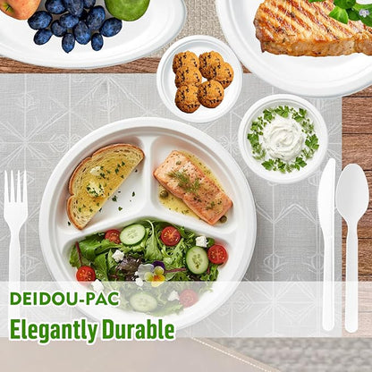 Small Compostable Heavy Duty Disposable Paper Plates, 600 Count | 6 Inch Round | Natural Bagasse, White Biodegradable Eco-Friendly Sugarcane Sandwich, Cake, Snack Dessert Tray