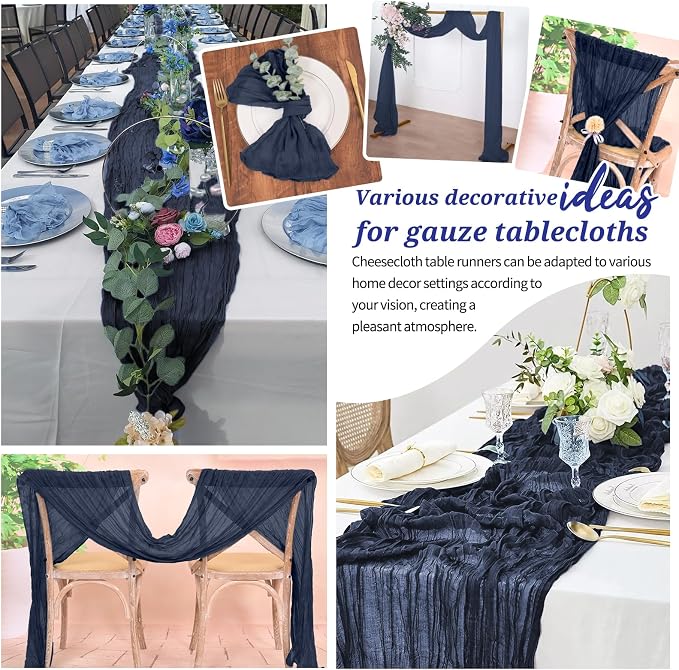 Pesonlook Cheesecloth Table Runner Navy Blue, 10 Pack 17.7x108 inch, Long | - Image 7