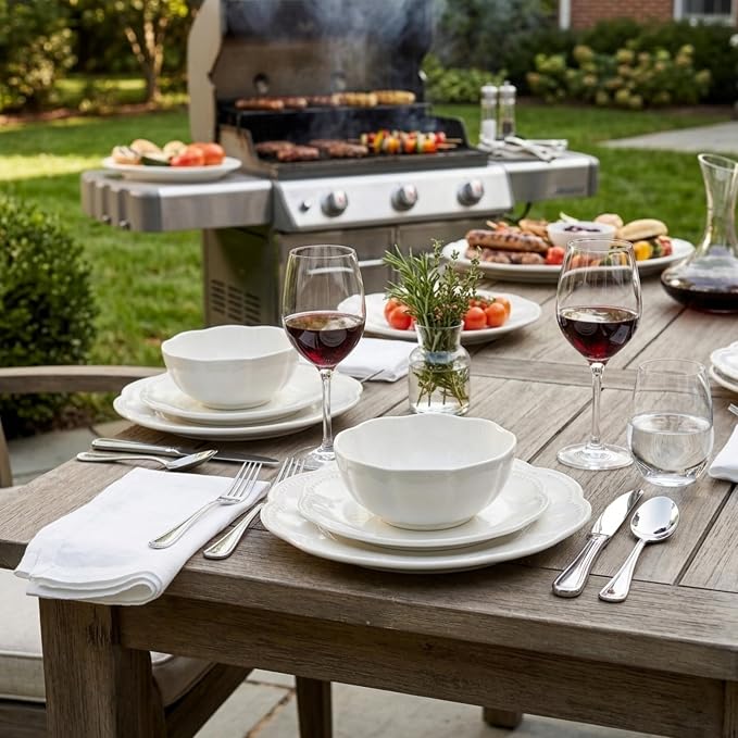 Sango Bethany 12 Pieces Scalloped White Plates & Bowls Set - Image 9
