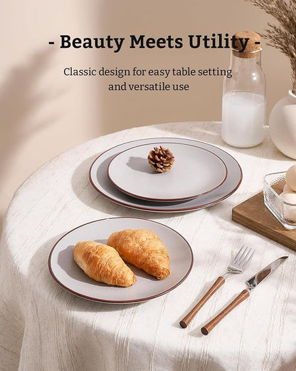 Famiware Venus Plates and Bowls Sets, 18 Pieces Stoneware Dinnerware Sets, Speckled Dishes Set for 6, Microwave and Dishwasher Safe, Matte Light Grey