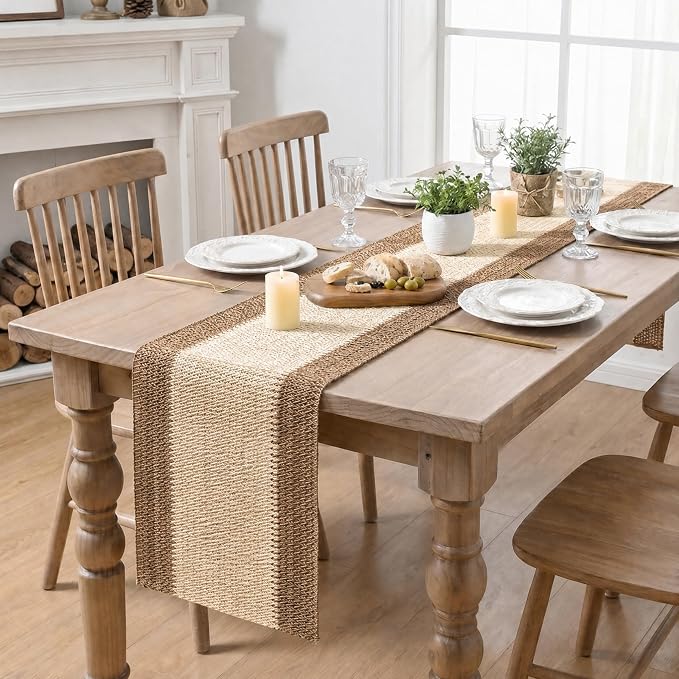 Artoid Mode Coffee Farmhouse Rustic Paper Braided Table Runner, Seasonal - Image 5