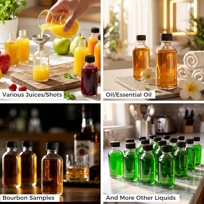 AOZITA 12 Pack, 2 oz Small Clear Glass Bottles w/Lid & 3 Funnels - 60ml Boston - Image 3