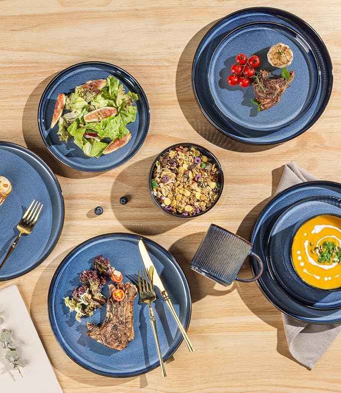 Ceramic Dinnerware Set for 8, 24-Piece Plates and Bowls Set | Lightweight - Image 3