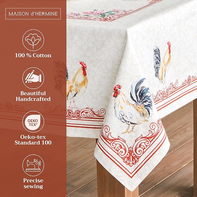 Maison d' Hermine Table Cloth Rectangle Table 100% Cotton 60 x 120 Inches Tablecloth Reusable Decorative for Dining Room Farmhouse Home Valentines Day Decorations Spring Summer - Campagne