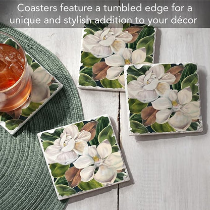 Thirstystone Magnolia Blossoms 4 Pack Tumbled Tile Stone Coasters | 4" Square - Image 2