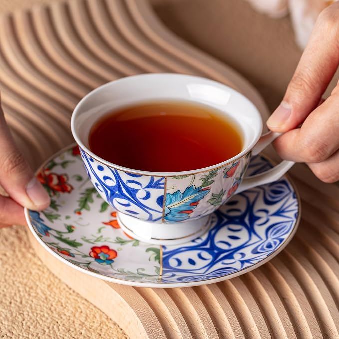 BTaT- Floral Tea Cups and Saucers, 8 oz, Fine Porcelain Teacup Set - Image 6
