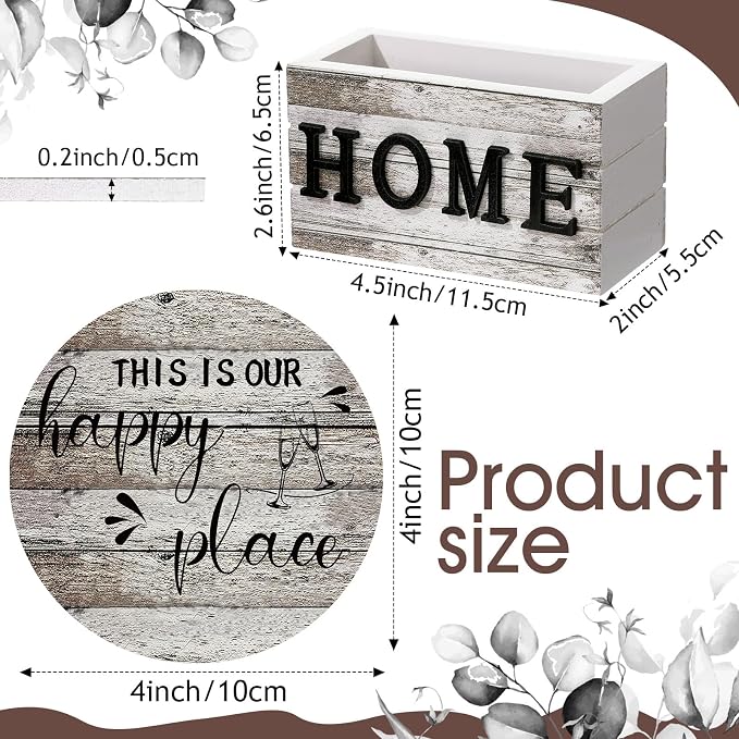 Queekay Coasters Set of 6 House Warming Gifts New Home Wooden Farmhouse Drink - Image 2