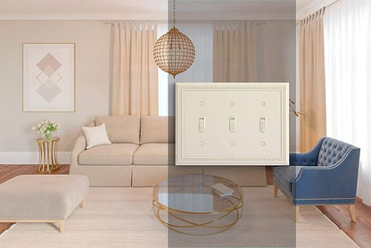 Henne Bery Sunken Pearls Heavy Duty Decorative Wall Plate Switch Plate Outlet Cover, Durable Solid Zinc Alloy (Triple Toggle, Light Almond)