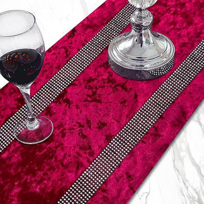 Glam Burgundy Table Runner, Bling Sequin Rhinestone, Ombre Velvet - Image 2