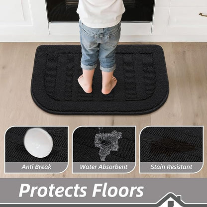 BEQHAUSE 24x40 Inch Kitchen Rug Mat Durable Kitchen Rugs Non-Slip Washable Absorbent Kitchen Mats for Floor Dirt-Resistant Semicircular Kitchen Mat (Black)