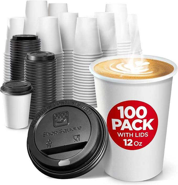 Disposable Coffee Cups with Lids 12 oz by ShopSquare